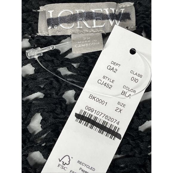 J Crew Montauk Relaxed Cardigan Sweater Womens 2X Black Open Knit Button V Neck - Picture 11 of 13